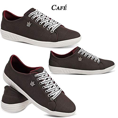 Kit 3 Sapatênis Masculino Tênis Com Sola Costurada Em Lona Flexível 501-DB Cor:Preto, Azul e Café;Ta