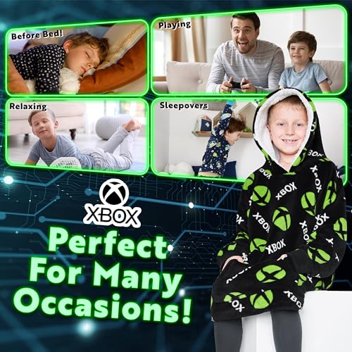 Xbox - Fleecedeken met capuchon voor jongens en tieners - One Size Cosy Kids Oversized Hoodie-deken - Gamercadeaus voor jongens - Afbeelding 5