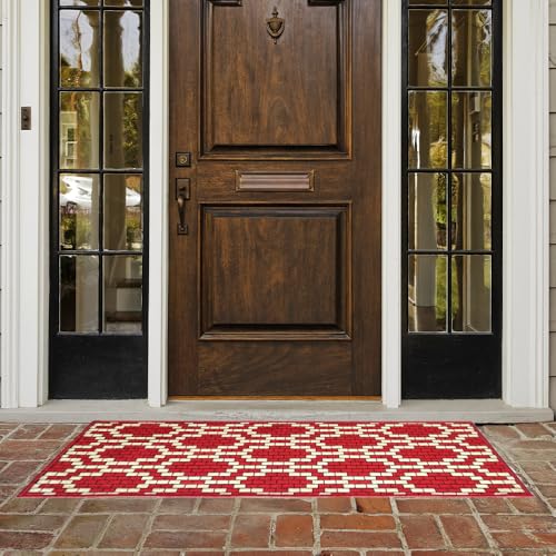 Image of Matz&More Pattern Brick Motif Runner Mat | 50x120 CM | Red Beige | Nylon Tufted Gel Baking Anti-Slip | Doormat for Home Entrance, Kitchen & Bedroom