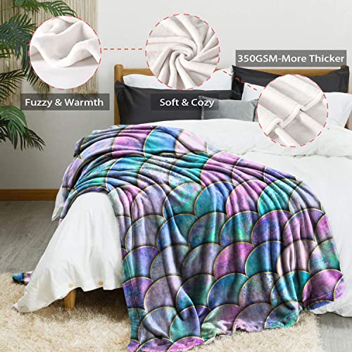 Mermaid Throw Blanket Mermaid Scales Print Blanket For Girls Women Adult, Soft Lightweight Fleece Blanket Sport Balls Blanket For Gifts Couch Bed Sofa Living Room Decor 50" X 60" #TOP3