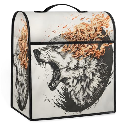 Coffee Maker Cover Animal Wolf Flame Kitchen Appliance Covers Small Appliance Covers Blender Cover Juicer Cover Dust Covers for Kitchen Appliances with Top Handle and Pockets,Washable,B821