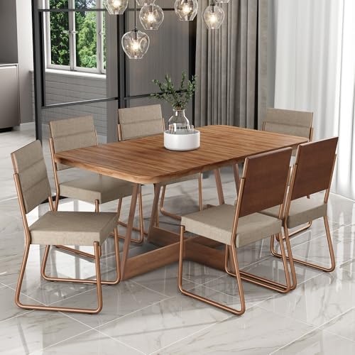 Conjunto Sala de Jantar 6 Cadeiras Charlotte Carraro Nogal com Ro...