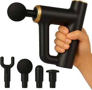 Mini Massage Gun Deep Tissue Percussion Massager - 6 Speeds 4 Massage Heads, USB-C Rechargeable, Quiet Handheld Muscle Massager for Pain Relief, Portable Travel Size for Athletes Men Women