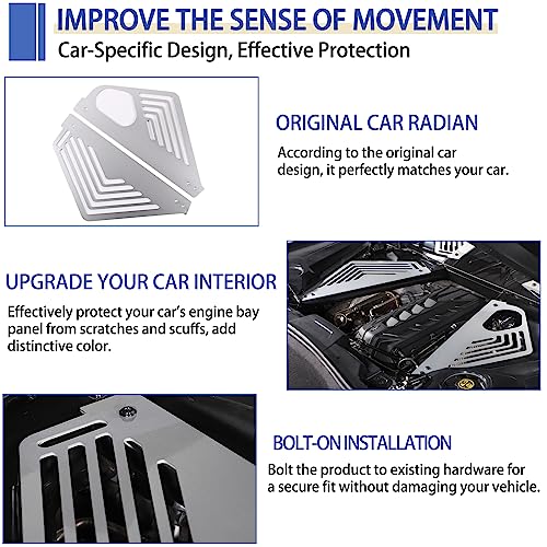 Image of Daeiclru Engine Bay Panel Cover Compatible with Chevrolet Corvette C8 2020-2023, Aluminium Engine Protector Splash Shield, Left Right Engine Case Guards (Silver)