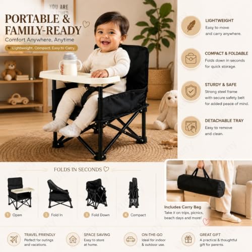 Image of Baby foldable chair | Space Saver Baby Seat Booster High Chair Camping Chair for Kids | Toddler Beach Chair for Travel, Outdoor | Folding Chair with Tray with Compact Design(multi color)(pack of 1)