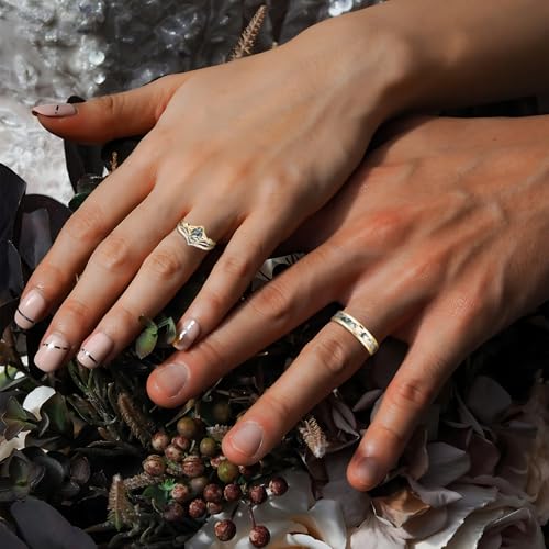 Natural Moss Agate Wedding Rings for Couple, 925 Sterling Silver 10K/14K/18K Gold Engagement Ring Sets for Him and Her, Customized 2pcs Green Anniversary Promise Bands for Men and Women 7