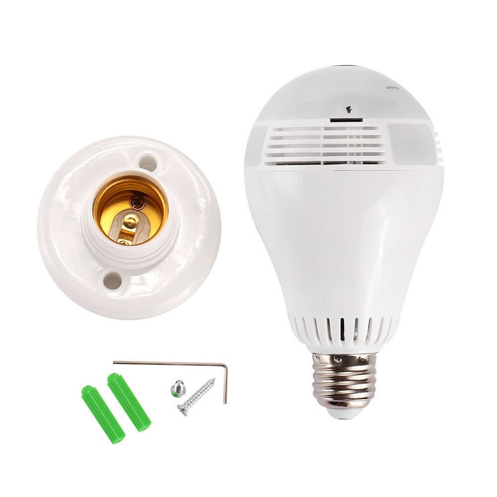 DOBO® Videocamera VR sorveglianza wireless lampadina telecamera a vite 360 gradi dome entrata micro SD bianca kit montaggio