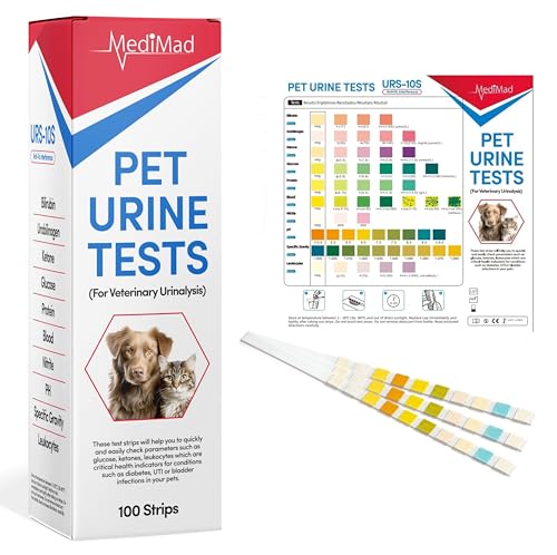 Pet Urine Testing Strips, 100 x 10 Parameter Tests for Dogs, Cats, Accurate Testing for Vets, Detects UTI, Diabetes, Bladder, Kidney, Liver, SG, pH, Glucose