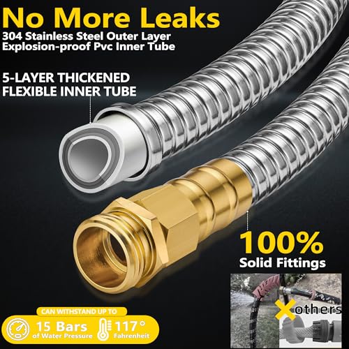 200 ft Stainless Steel Garden Hose - 2026 New Technology Metal Water Garden Hoses with 3/4" Solid Fitting - Lightweight,Ultra Flexible,Durable,Kink-Less Watering Pipes Garden Hoses For Yard, Outdoor by Suewaxxf - Image 2