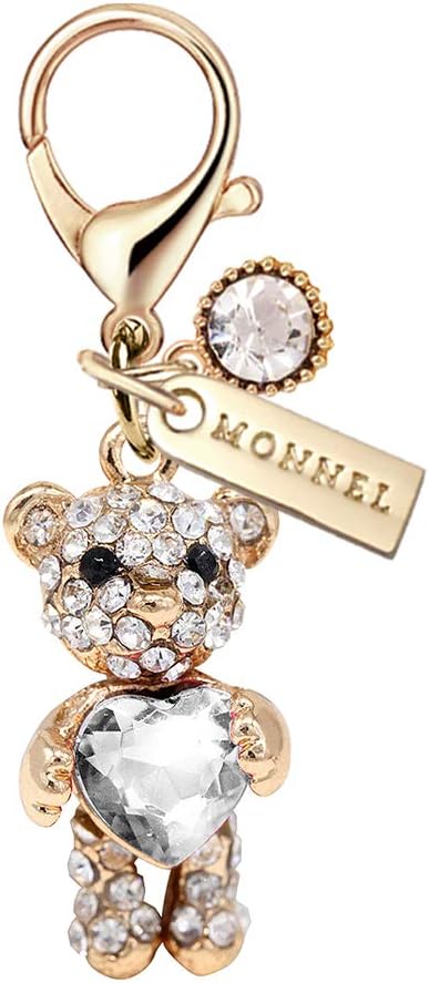 MC107 Crystal Teddy Bear Lobster Clasp Charm Clear Heart Pendant with Pouch Bag (1 piece)