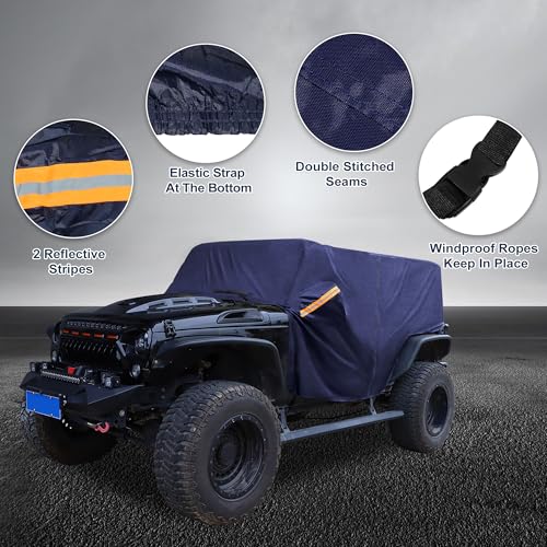 Image of Car Cover Waterproof All Weather with Driver Door Zipper for Jeep Wrangler JK JL Hardtop 4 Door 2007-2021 / Full Exterior Cover /Durable 210D Oxford Cloth / 1Pcs Navy Blue