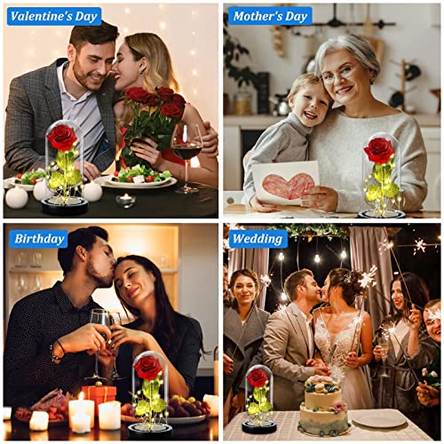 Miniatura 5 de Twbest Rosa Eterna, Kit Elegante Con Cúpula De Cristal, Base Pino, Luces Led Y Tarjeta De Felicitación - Bella Y Bestia Para San Valentín, Día De Madre, Boda