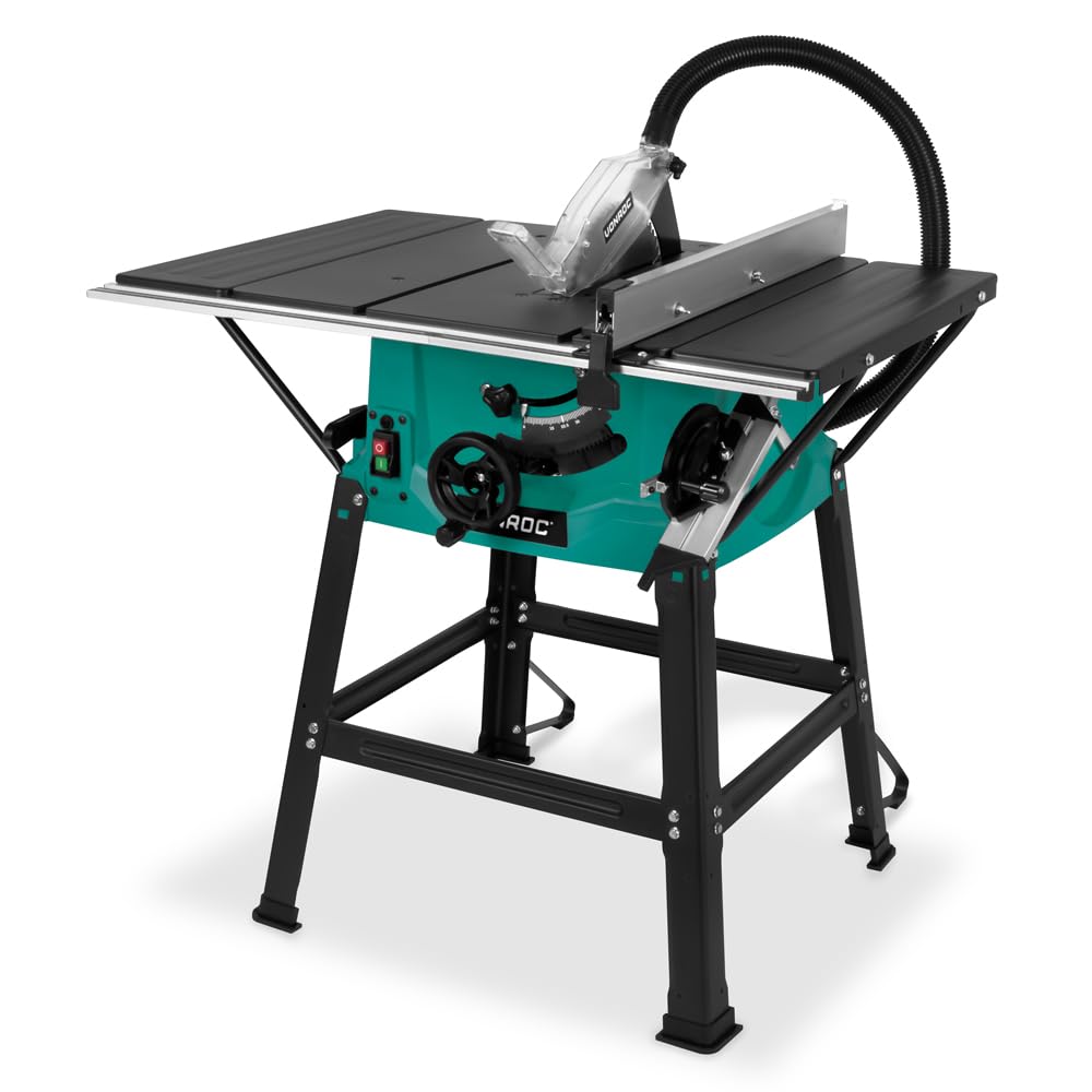 VONROC Sierra de Mesa 2000W con Soporte – | Hoja Ø250 mm 60 Dientes – 5000 RPM – Corte hasta 85 mm – Guía Paralela de Precisión – Soft Start y Extracción de Polvo
