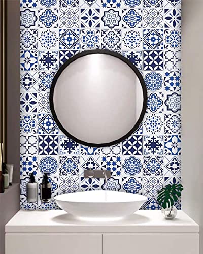 Image of NAREVAL Blue Floral Marble Wallpaper for Kitchen cabinets Marble Wallpaper Oil Proof Waterproof Stickers Waterproof Wall Paper for Home and Kitchen (Blue Floral K10 60 * 200 Cm) (Pack of 6)