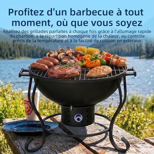 AirOpen 17" Barbecue Charbon de Bois, Rond Barbecue Portable à Viande avec Thermomètre Intégré, évents et Ventilateur Réglables, pour le Camping, les Pique-Niques et la Cuisine en Plein Air – vue 5