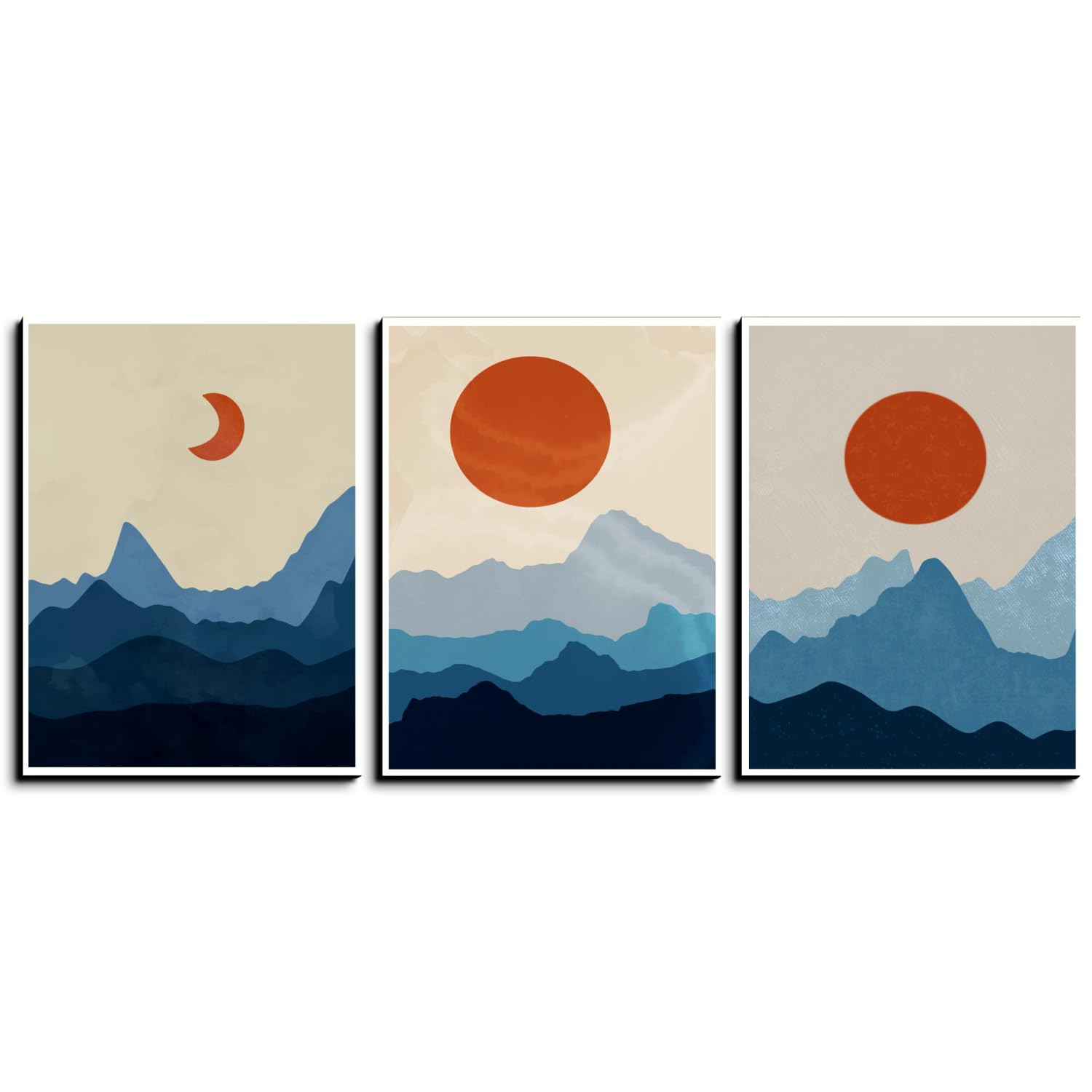 Chalk My Theme Moon Phase Wood Print Painting Gallery Wall Set Boho Decor Items For Living Room-Boho Decor For Bedroom Wall Hangings For Home Decoration 15X20 Inches Birchwood