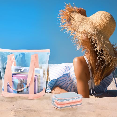 Image of Silkfly Clear Tote Bags Bulk, PVC Shoulder Handbag, Security Approved See Through Bag with Zipper Closure for Work