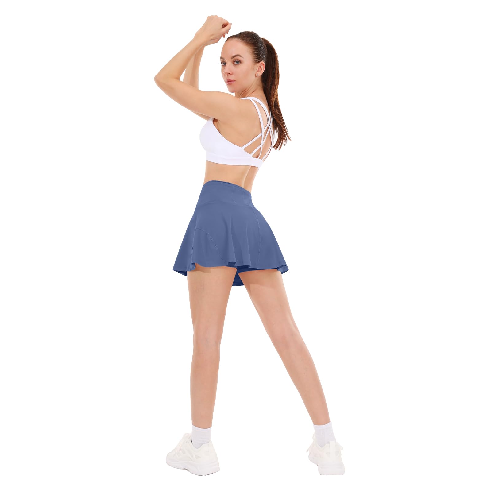 Abbigliamento Tennis Donna, Gonna da tennis a pieghe a vita alta per donna pantaloncini integrati con 5 tasche gonne da golf skorts atletica corsa, Goccia d'acqua blu, L