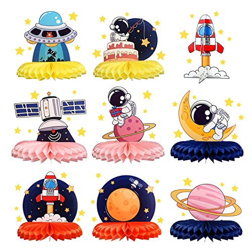 Encham 9 Stück Bienenwabe Mittelstück Weltraum Astronauten Wabenpapier Tischmittelpunkt Geburtstag Partyzubehör Astronauten Thema Party Tischdeko Cover