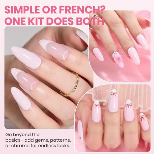 Image of Beetles French Tip Gel Polish - Blush Moonlight, 2 Colors HEMA-Free Summer White Pink Gel Nail Polish Set 15ML with Styles Stickers, Same Color Bottle, Soak Off UV LED Nails