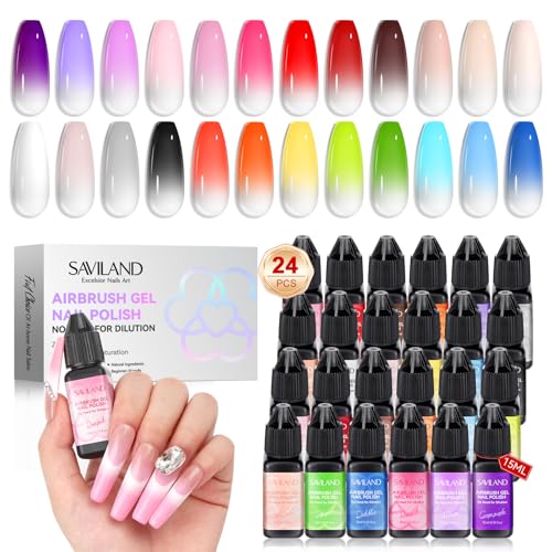 SAVILAND Airbrush Gel Nail Polish - 2026 Must Have 24 Colors Dilution-Free & Non-Acetone for Gradients & Blush Nails High Saturation for Layered Art Home & Salon Nail Set