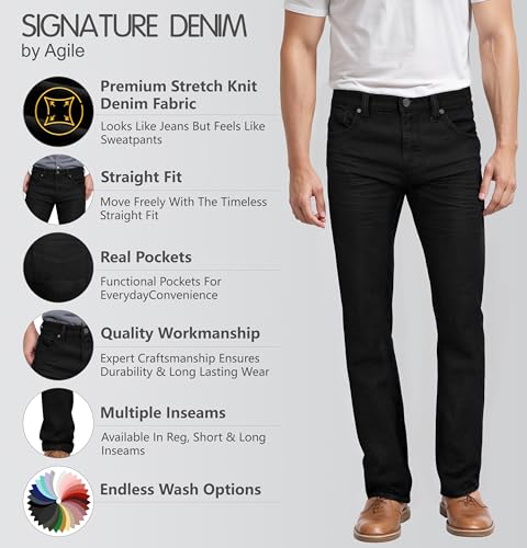 ETHANOL Mens Super Comfy Straight Stretch Knit Jersey Denim Five Pocket Jean AKP44074SLX PK1 Black 44X34 - Image 2