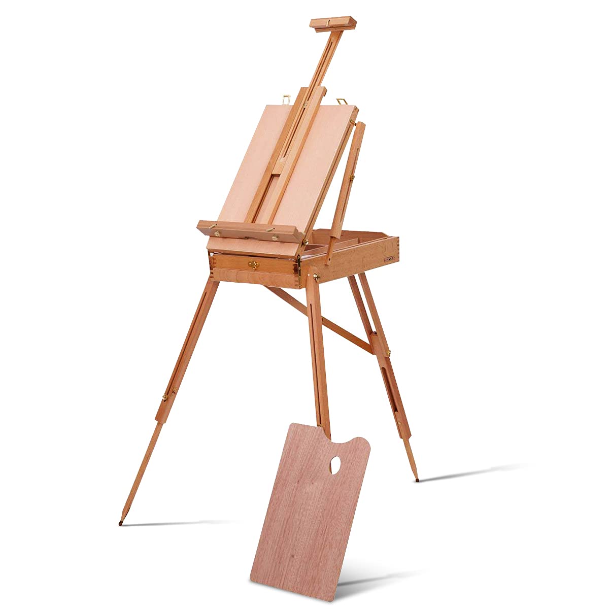 Relax4life Chevalet d'artiste Trépied en Bois Massif Hauteur Réglable 114-183cm avec Tiroir et Sangle, Support de Chevalet Convertible en Boîte Portable pour Artiste, Étudiant et Débutant, Marron
