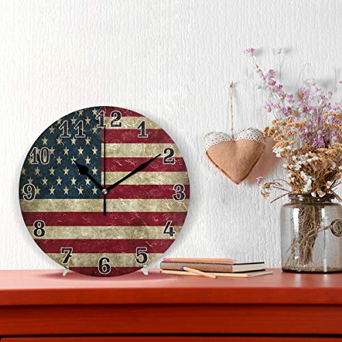 Auuxva Vintage Usa American Flag Round Acrylic Wall Clock, Silent Non Ticking Art Painting For Kids Bedroom Living Room Office School Home Decor #TOP1