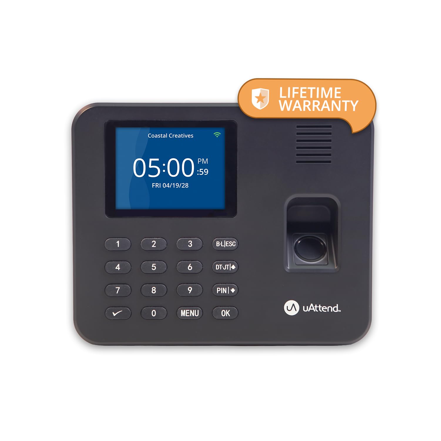 Photo 1 of uAttend RE2000 Biometric Time Clock for Employees – Fingerprint + PIN Punching, Wi?Fi Cloud Time & Attendance System with Offline Storage, Payroll-Ready – Small Business Time Tracking