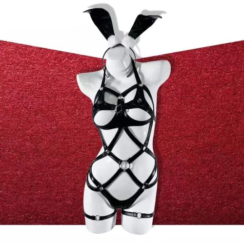 [SENMHS] 逆バニー セクシー バニーガール エロ エッチ な 調教 誘惑 過激 小悪魔 デビル ウィッチ PU革 萌え 下着 バニー メイド ボディコン 可愛い キュート コスプレ コスチューム 仮装 レディース シロ ストッキング付き (ブラック)のサムネイル