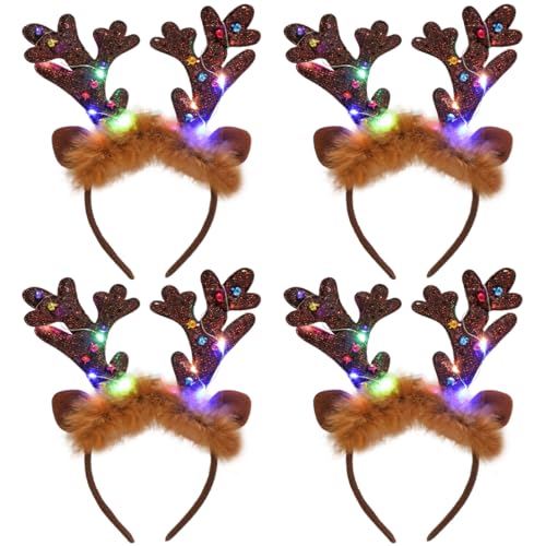 Meleager 4 Stück Geweih Haarreif mit LED,Weihnachten Beleuchtete...
