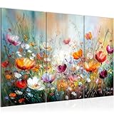 Runa Art Wandbilder Blumen Bild XXL Wohnzimmer Schlafzimmer Büro Blumenwiese Blumenrot 120 x 80 cm 3 Teilig 061031a