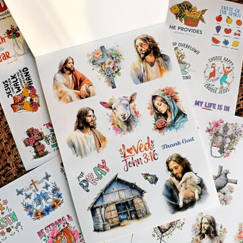 Image of Christian Bible Journaling Sticker Book | 28 Sheets of Inspirational Faith StickersJesus Cross Scripture Art for Planner, Journal & Scrapbook Supplies