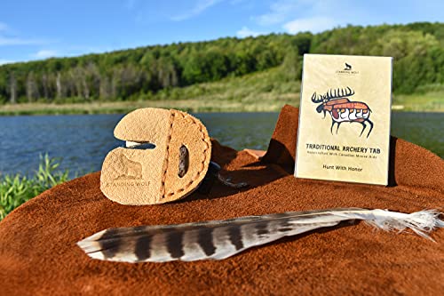 Standing Wolf Traditional Moose Leather Finger Tab For Archery | Traditional Style Archery Tab Finger Protector (Tan) | Handmade Archery Tabs For Hunting & Target Practice #TOP4