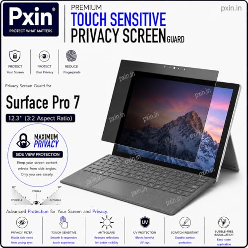 Image of Pxin Aura | Compatible with Microsoft Surface Pro 7 | Ultra Touch Sensitive Privacy Screen | Anti Blue | Anti Glare | UltraThin for Hyper Touch | Anti UV | Privacy Filter