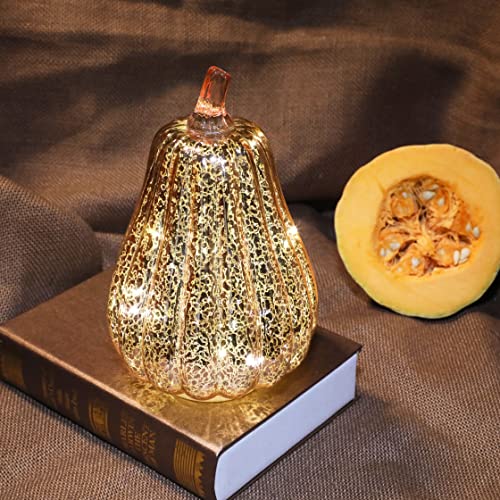 Image of Romingo Mercury Glass Pumpkin Light with Timer for Halloween Pumpkin Decorations Fall and Thanksgiving Decor, Rose Gold, 8.7 inches