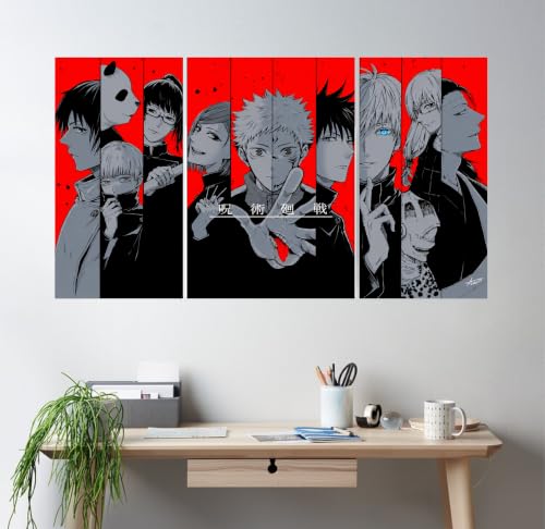 Image of AD INFINITUM Anime jujutsu kaisen 300 gsm Paper Split Design Wall Poster, Multicolor | 30 x 18inches | Split Design, Set Of 3 (JUJUTSU KAISEN)