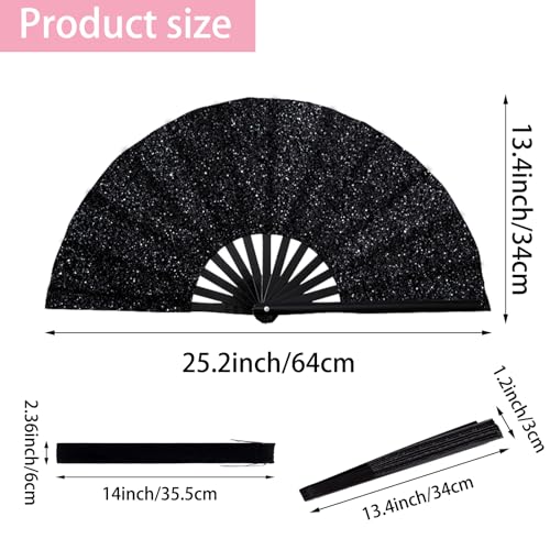 GUBEARE 4 Pcs Glitter Large Folding Fan - Hand Fan Popping Fan for Line Dancing Clacking Fans for Boots On The Ground Dance,Party,EDM,Wedding,Outdoor,Decoration — view 2
