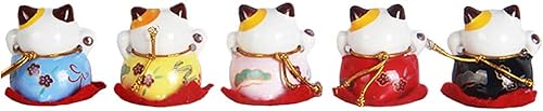 Miniatura 4 de MAOMIA Mini Maneki Neko Lucky Cat Figurines Set de 5 Kawaii Japonés Smiley Waving Vertical Cat con Lucky Fortune Decoración para el hogar
