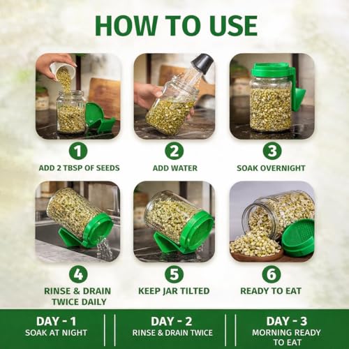 Image of Sprouts Maker Jar - 720ml Durable & Reusable Sprouter for All Seeds and Beans, BPA-Free with 300-Hole Mesh Lid for Airflow, Odor-Free, Easy Drainage, and Hygienic Sprouting (750ml)