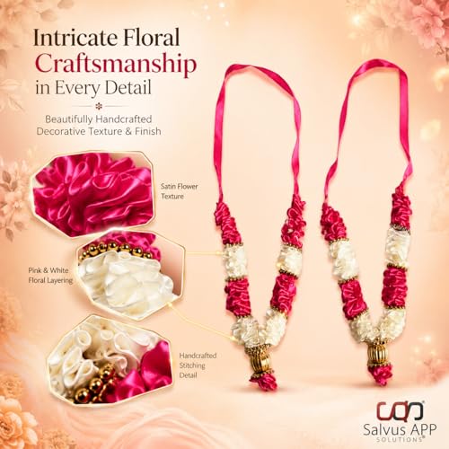 Image of Salvus APP SOLUTIONS Handcrafted Pink & White Flower Satan /Garland Mala | Fabric & Plastic Pooja Mala for God Idols, Temple & Home Decor, Religious Rituals & Festivals (Multicolor)