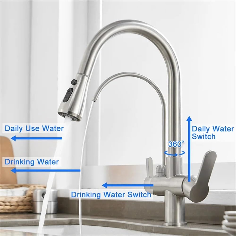 Filtre de Cuisine, Robinet d'eau Potable à Tirette, purificateur d'eau à Arc élevé, Robinet d'évier à 3 Voies