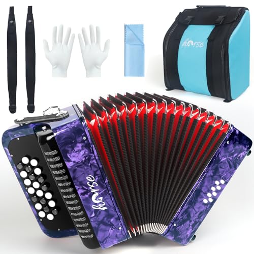 22 Key 8 Bass Accordion, Acordeones Para Adultos, Stable Pitch Polished 22 Key Accordions, Comfortable Sensitive to the Touch Button Accordion, Acordeón De Adulto Azul for Beginners with Bag (Purple)