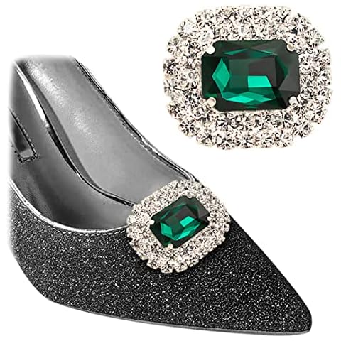 Tsangbaby Aesthetic Crystal Shoes Clips Glitter Gem Pumps Charms Detachable Elegant Rhinestones Shoes Flower for Wedding Sandal Decor Green, One Size Cover