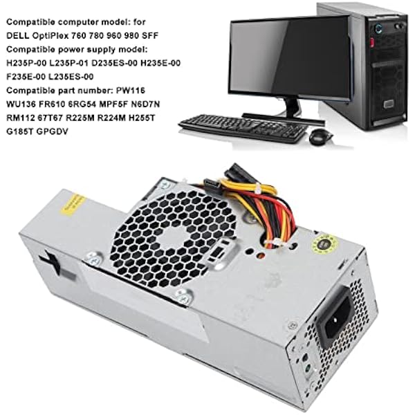 Generic Efficient 235 Watt Computer Power Supply for OptiPlex 760 780 960 980 SFF Case AC 100-240 V for Computer Model Metal