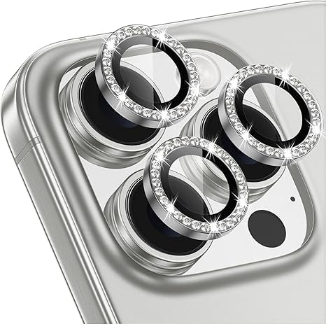 Image of for iPhone 16 Pro /16 Pro Max Camera Lens Protector Bling Individual Metal Diamond Ring 9H Hardness Scratchproof Protector, Stylish Phone Accessories, Case Friendly (Gray Diamond)