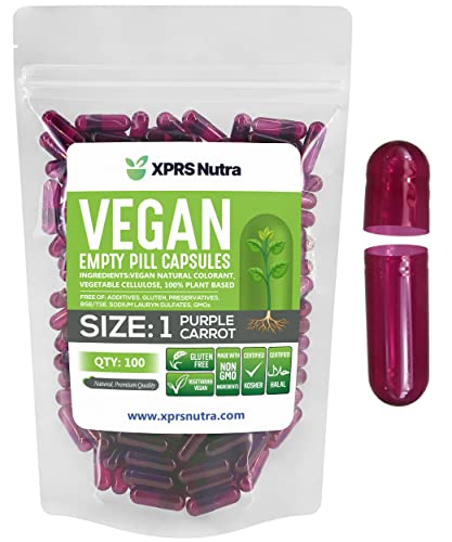 Image of XPRS Nutra Size 1 Empty Capsules - 100 Count Empty Vegan Capsules - Vegetarian Pills - DIY Vegetable Capsule Filling- Veggie Pill Caps for Do-It-Yourself Supplements (Purple Carrot)