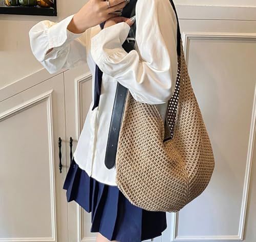 Slouchy Crochet Tote Bag for Women Mesh Summer Beach Purse 2025 Boho Knitted Shoulder Bag Adjustable Crossbody Bag3