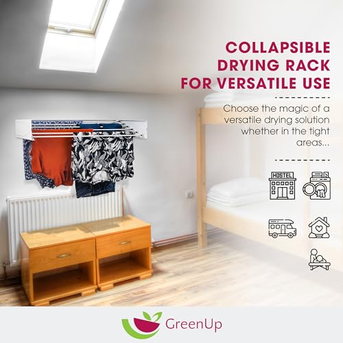 GreenUp Foldable Wall-Mounted Clothes Drying Rack - 3.75 M. Space-Saving, Heavy-Duty Design for Indoor Outdoor Use (Silver, 75 CM.) - Image 4