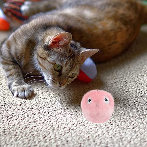 Jouet pour Chat interactif, avec Les cris des Oiseaux, Grenouilles et grillons, Balles pour Chats en Peluche chasser(Rose (Bruit des Oiseaux)) – Image 4